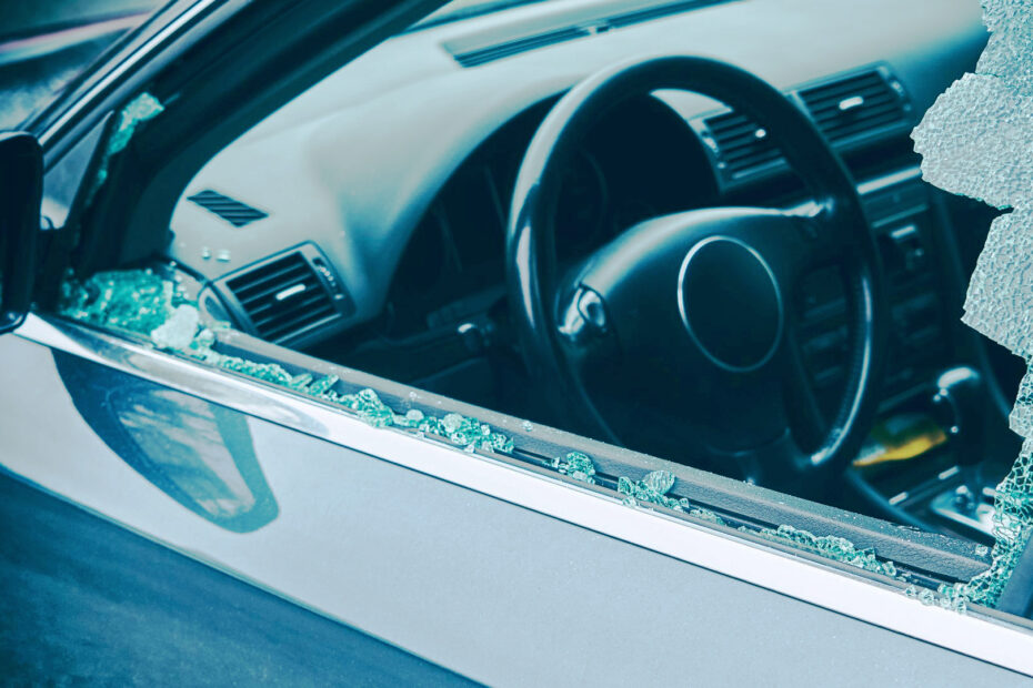 Vehicle break-in with shattered driver-side window